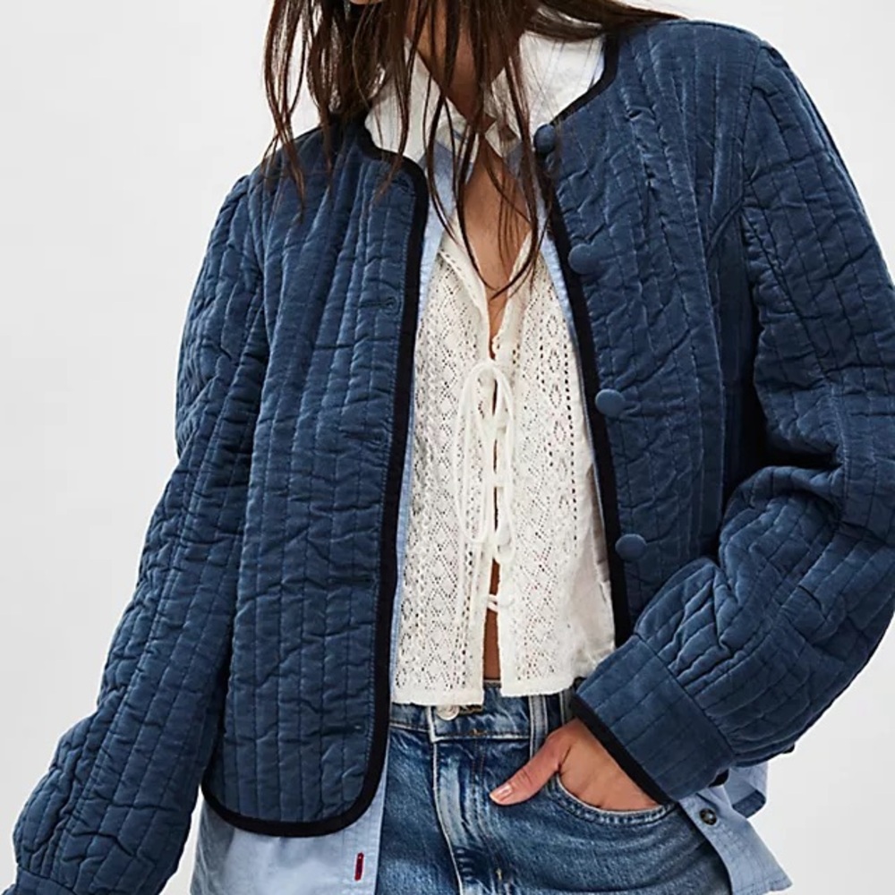 Free People Natalie Jacket-Women's Blue Quilted Jacket